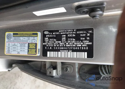 2015 Kia Optima Lx from USA, damaged, VIN 5XXGM4A72FG467868